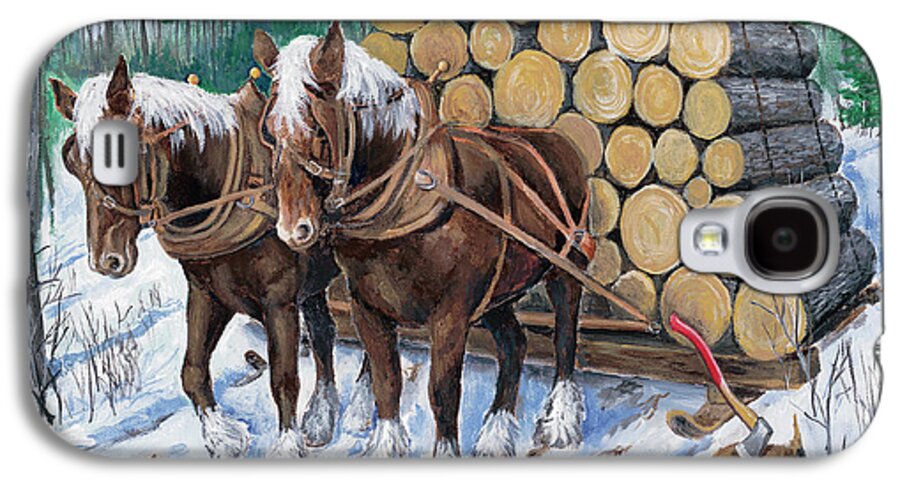 Logging Galaxy S4 Case featuring the painting Horse Log Team by Joe Baltich