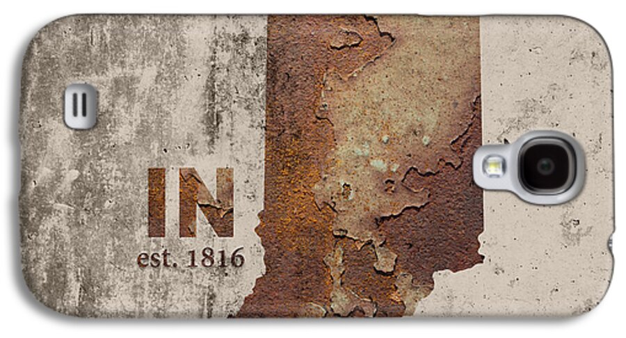 Indiana Galaxy S4 Case featuring the mixed media Indiana State Map Industrial Rusted Metal on Cement Wall with Founding Date Series 032 by Design Turnpike
