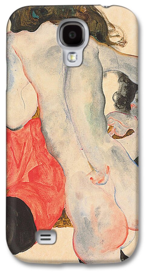Nude Galaxy S4 Case featuring the painting Reclining woman in red trousers and standing female nude by Egon Schiele