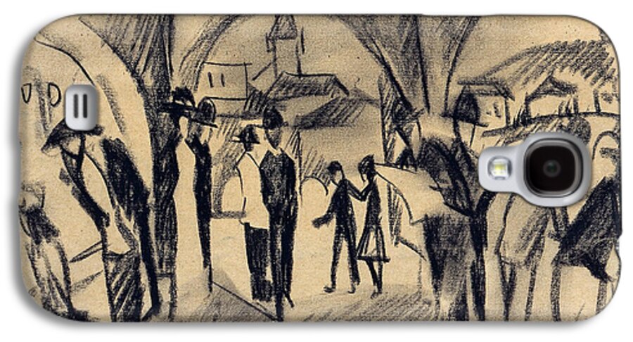 German Art Galaxy S4 Case featuring the drawing Scene Under the Arcades in Thun by August Macke