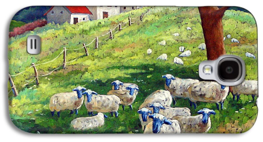 Sheep Galaxy S4 Case featuring the painting Sheeps in a field by Richard T Pranke