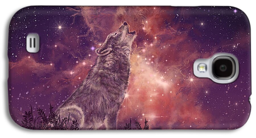 Wolf Galaxy S4 Case featuring the painting Wolf And Sky Red by Bekim M
