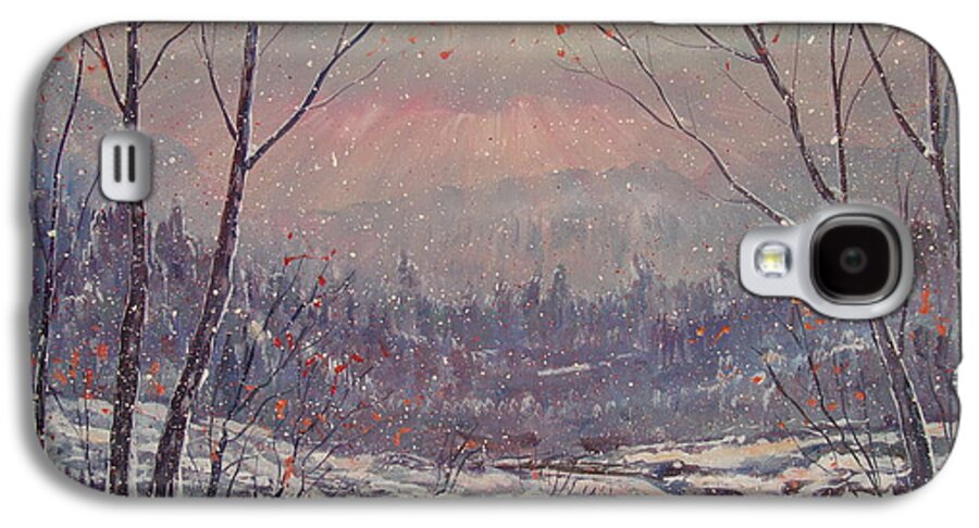 Landscape Galaxy S4 Case featuring the painting Sunset In Winter. by Leonard Holland