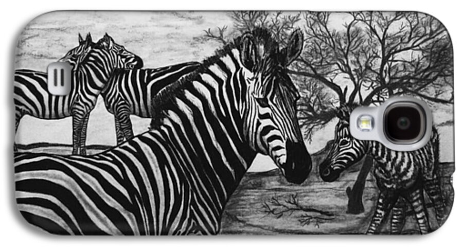 Zebra Outback Galaxy S4 Case featuring the drawing Zebra Outback by Peter Piatt