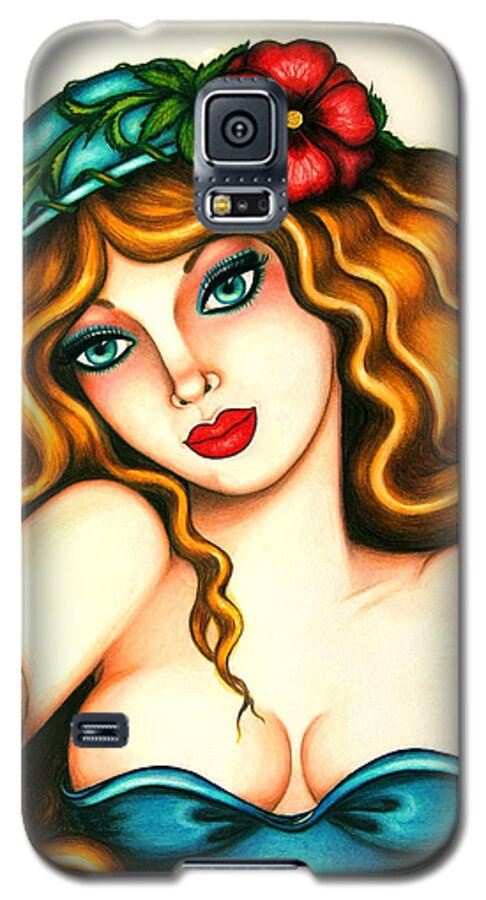 Art Galaxy S5 Case featuring the drawing Flower Hat by Tara Shalton