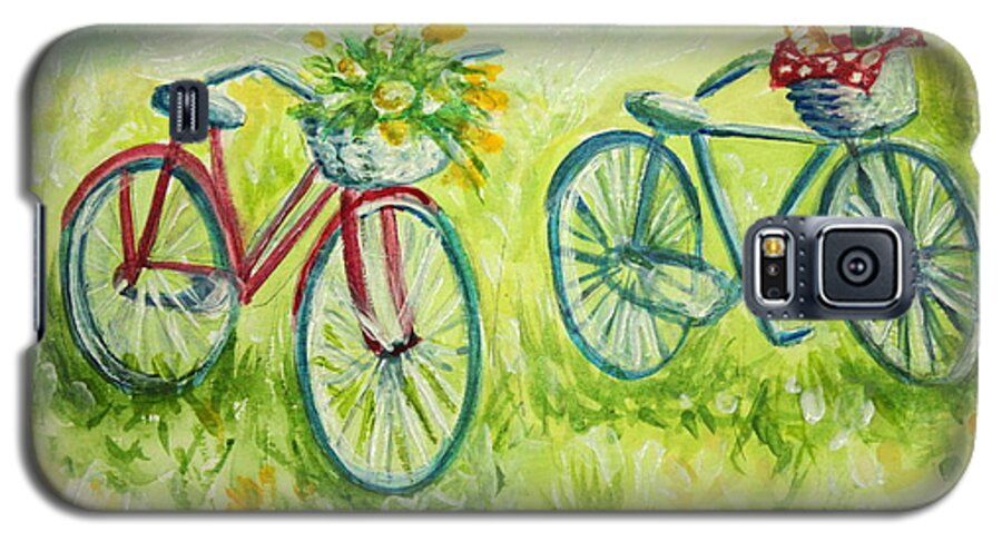Bicycle Galaxy S5 Case featuring the painting Sweet Bike Ride Picnic by Elizabeth Robinette Tyndall