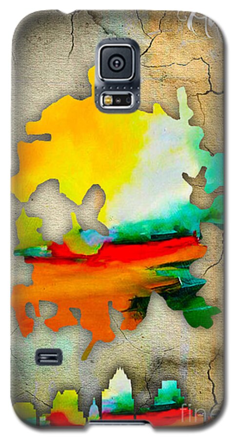 Austin Art Galaxy S5 Case featuring the mixed media Austin Map and Skyline Watercolor #1 by Marvin Blaine
