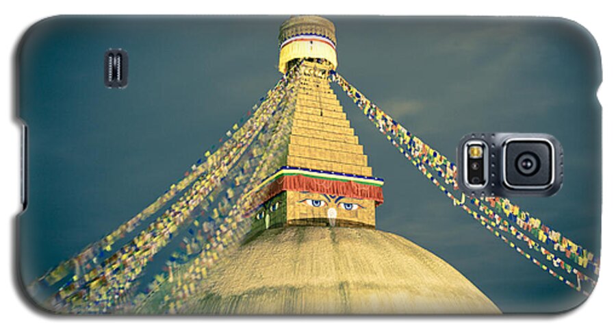 Wisdom Galaxy S5 Case featuring the photograph Bodhnath Stupa at night in kathmandu #1 by Raimond Klavins