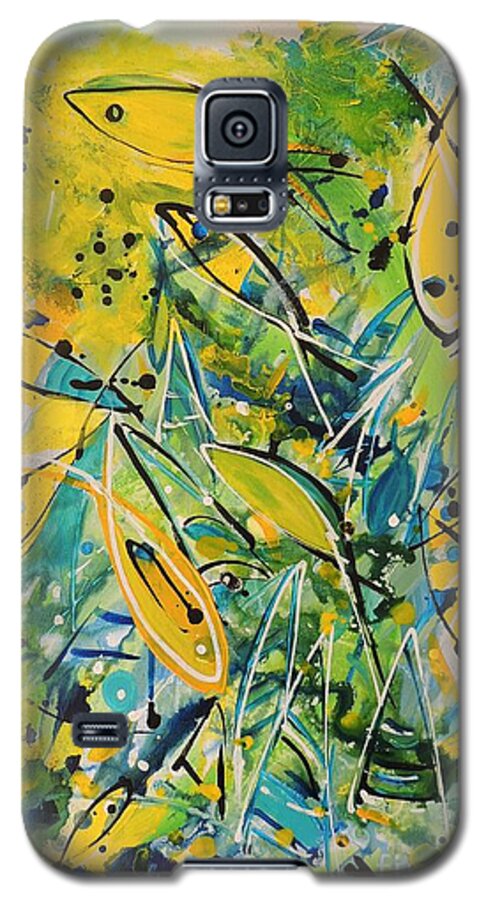 Fish Galaxy S5 Case featuring the painting Fish Frenzy #2 by Lyn Olsen