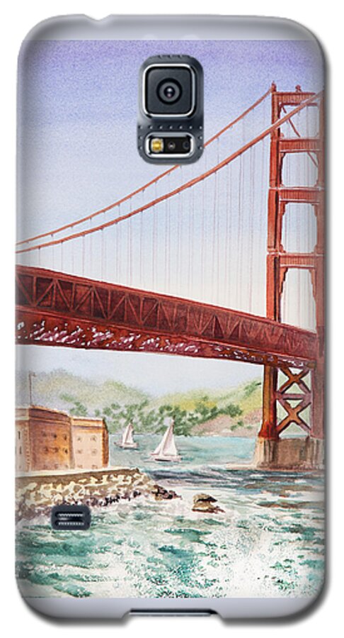 Golden Galaxy S5 Case featuring the painting Golden Gate Bridge San Francisco #4 by Irina Sztukowski