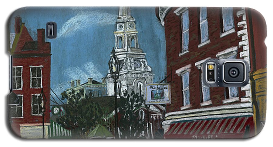 #portsmouthnh Galaxy S5 Case featuring the painting Michelle's on Market Square #1 by Francois Lamothe