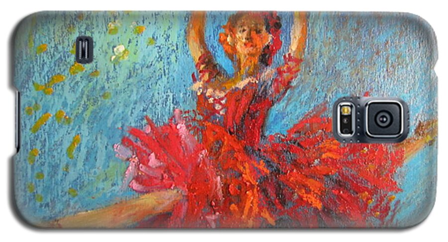 Dancer With Red Fan Galaxy S5 Case featuring the painting Red fan by Jieming Wang