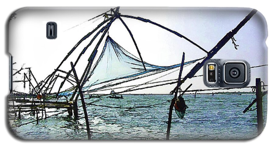 Action Galaxy S5 Case featuring the digital art Fishing nets on the sea coast in Alleppey #11 by Ashish Agarwal