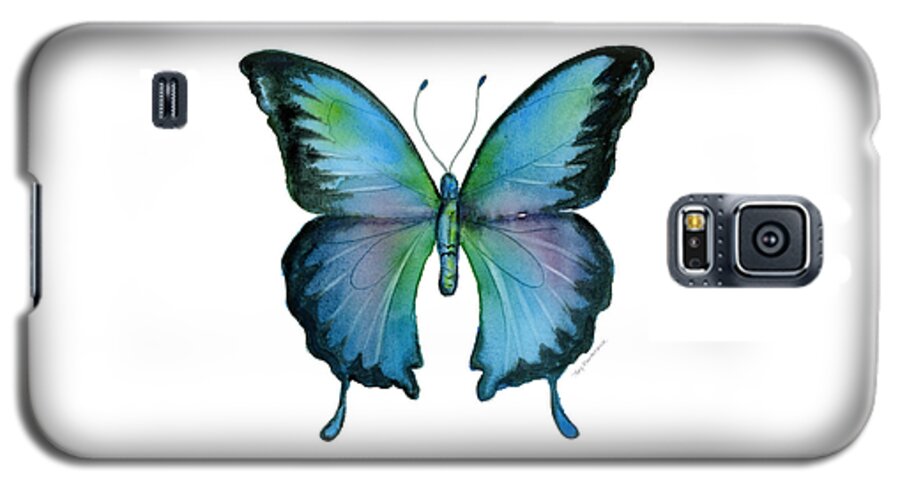Blue Galaxy S5 Case featuring the painting 12 Blue Emperor Butterfly by Amy Kirkpatrick