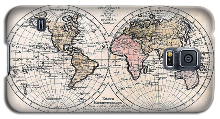 1791 Galaxy S5 Case featuring the photograph 1791 Antique World Map Die Funf Theile der Erde by Karon Melillo DeVega