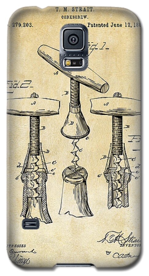 Corkscrew Galaxy S5 Case featuring the digital art 1883 Wine Corckscrew Patent Art - Vintage Black by Nikki Marie Smith