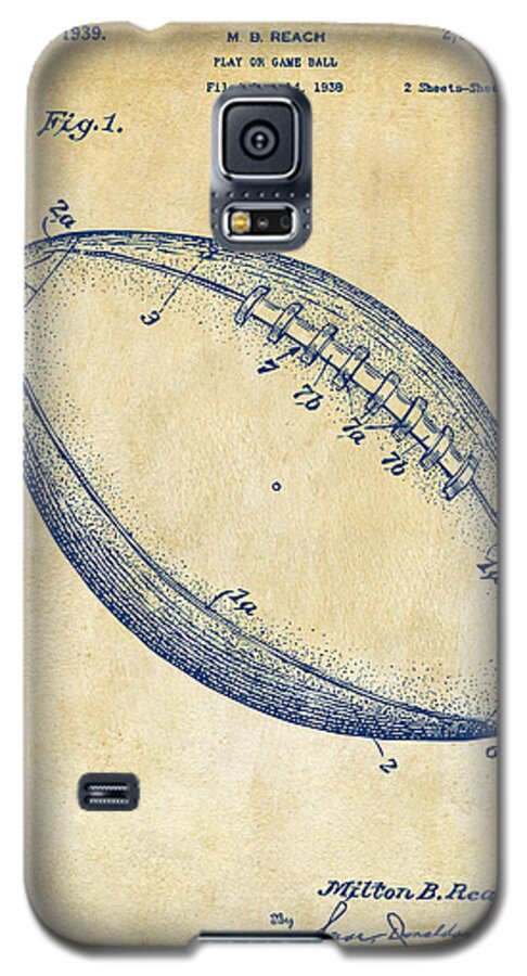Fotball Galaxy S5 Case featuring the digital art 1939 Football Patent Artwork - Vintage by Nikki Marie Smith