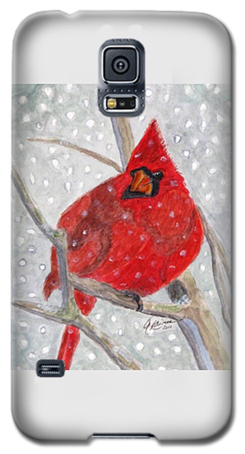 Cardinals Galaxy S5 Case featuring the painting A Cardinal Winter by Angela Davies