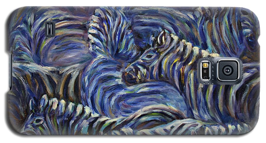 Zebras Galaxy S5 Case featuring the painting A Group of Zebras by Xueling Zou