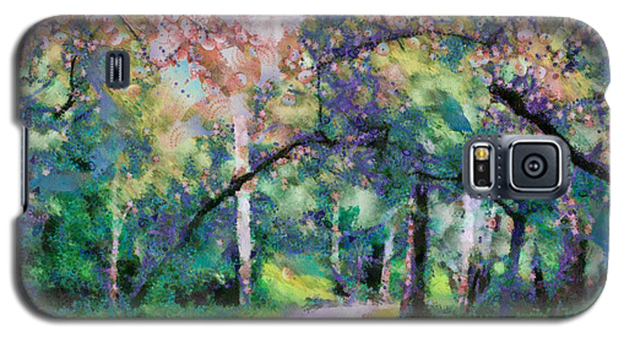 A Walk Inside The Rainbow Forest Galaxy S5 Case featuring the mixed media A Walk Inside The Rainbow Forest by Priya Ghose