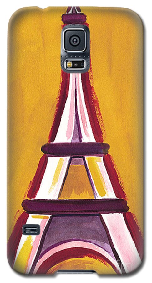 Red Galaxy S5 Case featuring the painting Abstract Yellow Red Eiffel Tower by Robyn Saunders