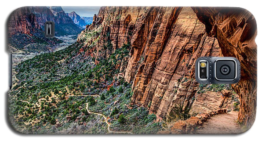 Angels Landing Galaxy S5 Case featuring the photograph Angels Landing Trail from High Above Zion Canyon Floor by Gary Whitton