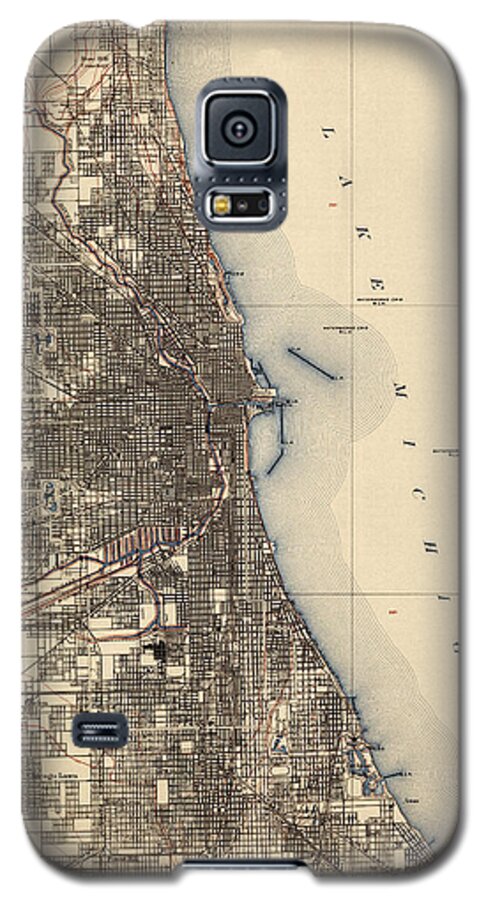 Chicago Galaxy S5 Case featuring the drawing Antique Map of Chicago - USGS Topographic Map - 1901 by Blue Monocle