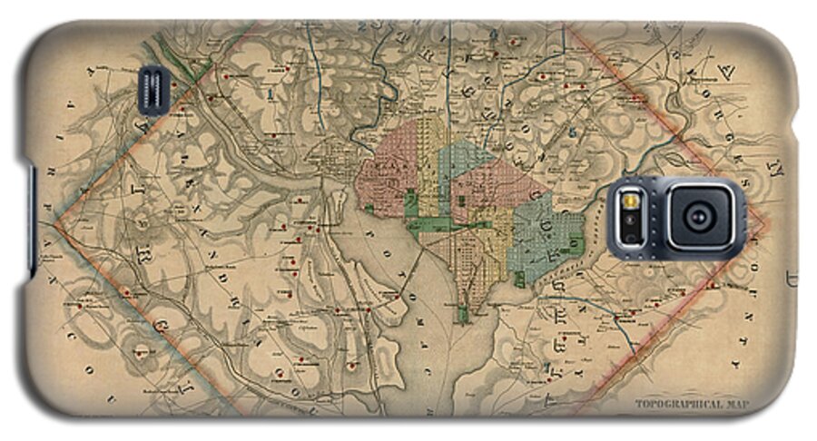 Washington Dc Galaxy S5 Case featuring the drawing Antique Map of Washington DC by Colton and Co - 1862 by Blue Monocle