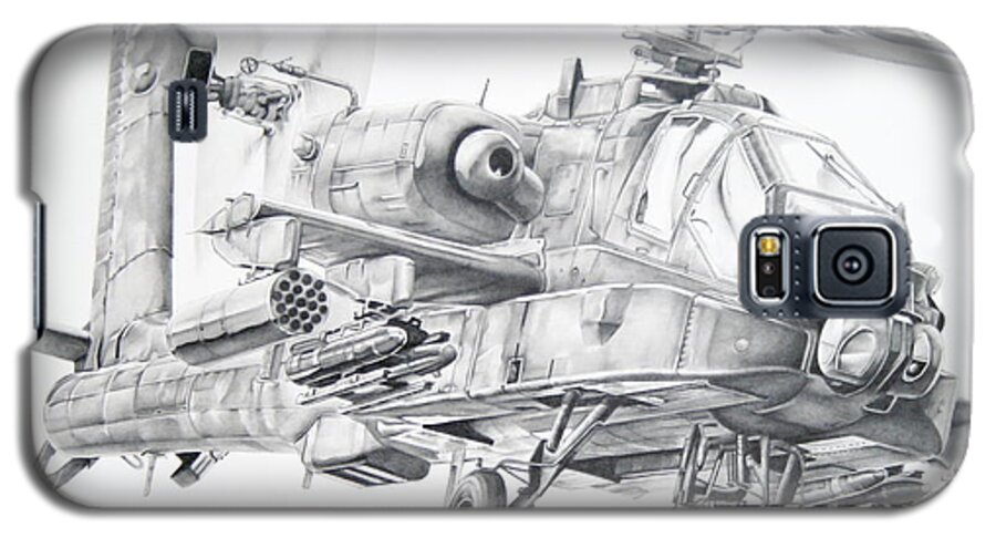 Aviation Galaxy S5 Case featuring the drawing Apache by James Baldwin Aviation Art