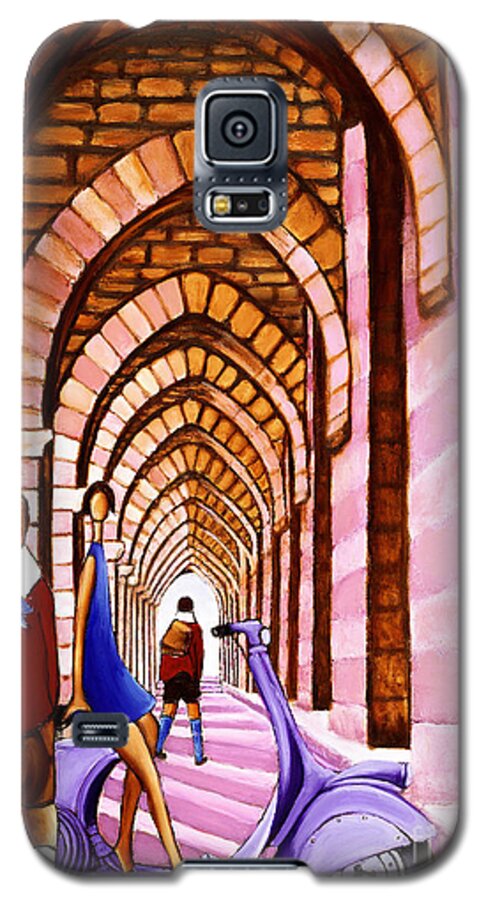Mediterranean Village Life Galaxy S5 Case featuring the painting Arches Vespa And Flower Girl by William Cain