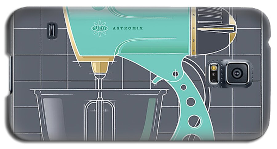 Mid Century Galaxy S5 Case featuring the drawing AstroMix - aqua by Larry Hunter