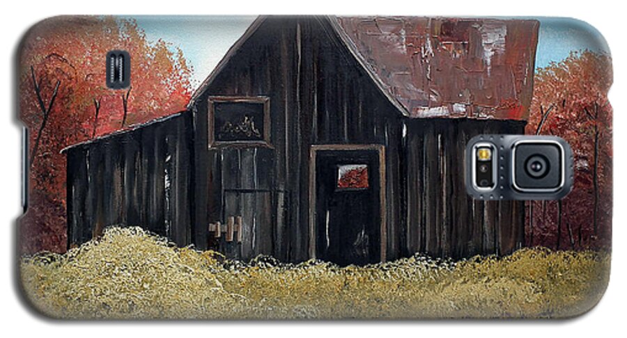Autumn Barn Galaxy S5 Case featuring the painting Autumn - Barn -orange by Jan Dappen
