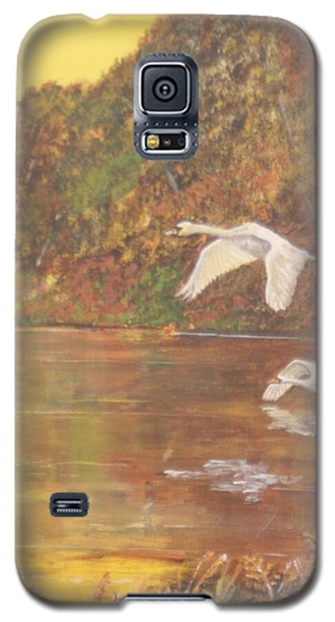 Swans Galaxy S5 Case featuring the painting Autumn swans right by David Capon