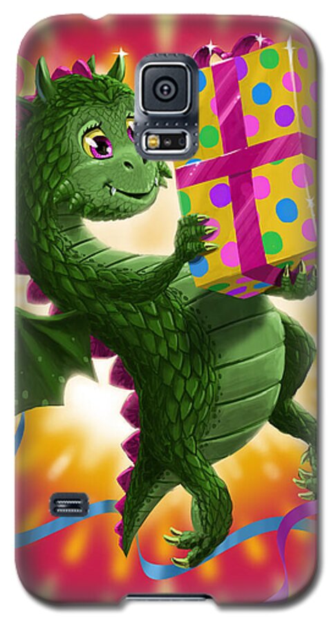 Dragon Galaxy S5 Case featuring the digital art Baby Birthday Dragon with present by Martin Davey