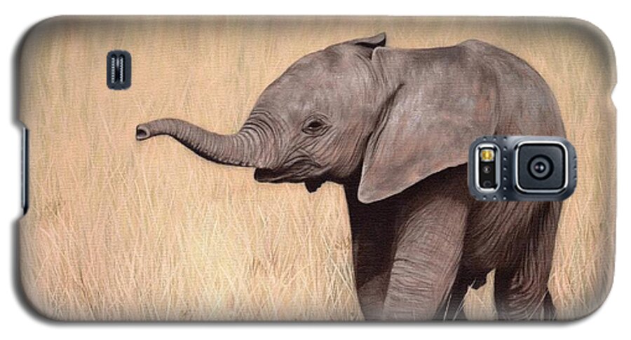 Elephant Calf Galaxy S5 Case featuring the painting Elephant Calf Painting by Rachel Stribbling