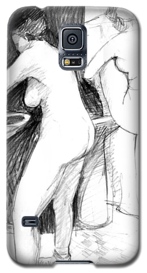 Drawing Of A Female Bather Galaxy S5 Case featuring the drawing Bathing in a Sink by Mark Lunde