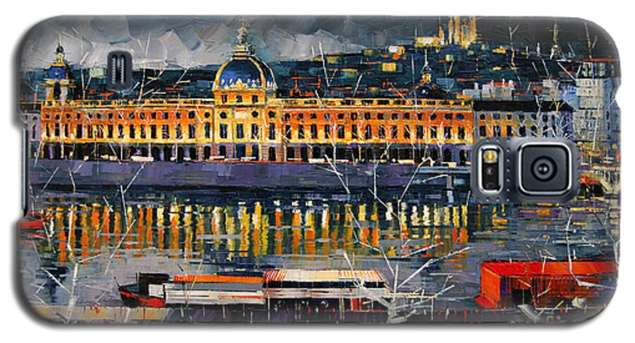 Before The Storm View On Hotel Dieu Lyon And The Rhone France Galaxy S5 Case featuring the painting Before The Storm - View On Hotel Dieu Lyon And The Rhone France by Mona Edulesco