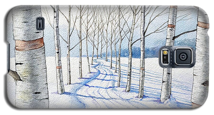 Birch Galaxy S5 Case featuring the painting Birch Trees Along the Curvy Road by Christopher Shellhammer