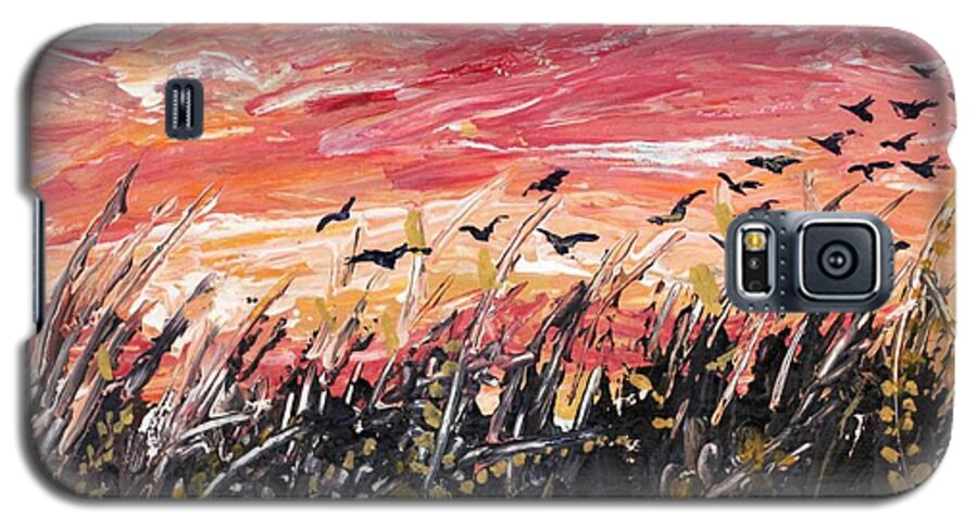 Birds Galaxy S5 Case featuring the painting Birds in Wheatfield by Richard Jules