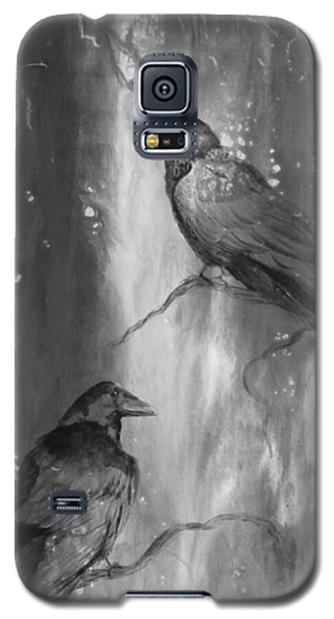 Ravens Galaxy S5 Case featuring the painting Black and White Ravens by Laurianna Taylor