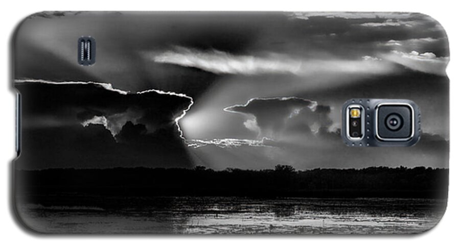 Black And White Galaxy S5 Case featuring the photograph Black and White Sunset Over the Mead Wildlife Area by Dale Kauzlaric