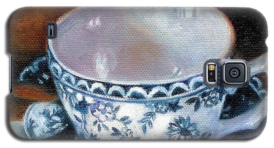 Still Life Galaxy S5 Case featuring the painting Blue and White Teacup with Spoon by Marlene Book