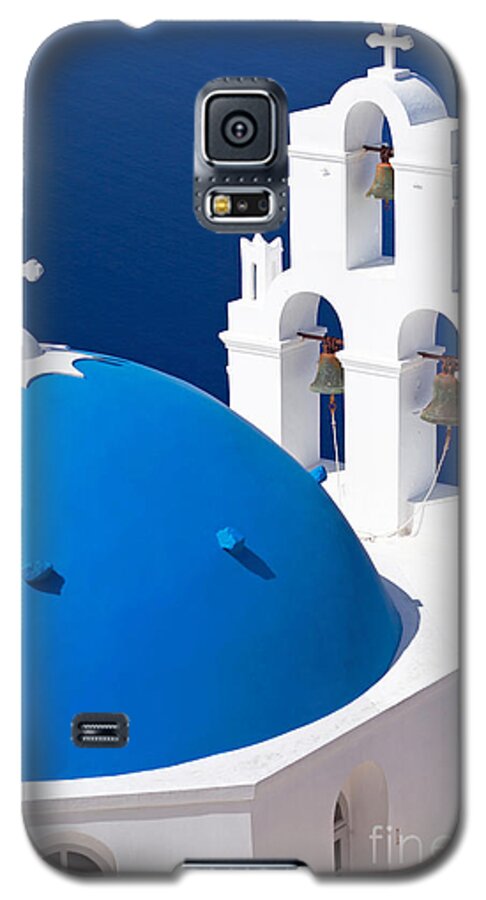Santorini Galaxy S5 Case featuring the photograph Blue dome church by Aiolos Greek Collections
