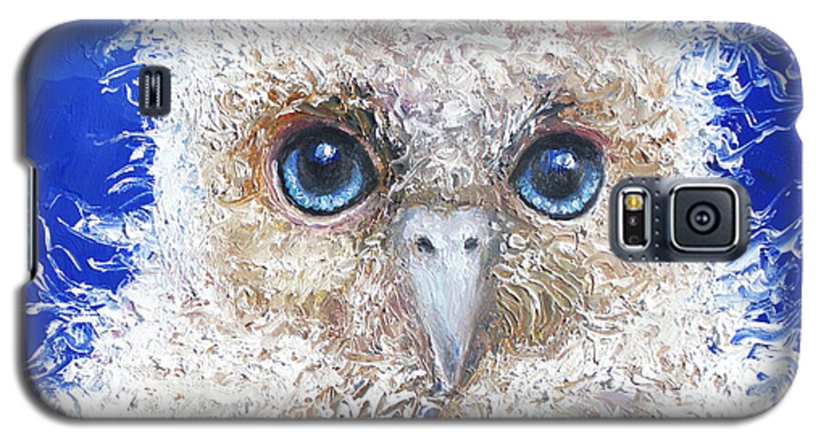 Owl Galaxy S5 Case featuring the painting Blue eyed owl painting by Jan Matson
