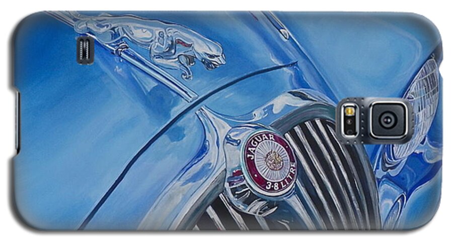 Blue Galaxy S5 Case featuring the painting Vintage Blue Jag by Anna Ruzsan