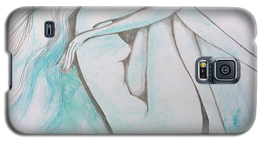 Woman Galaxy S5 Case featuring the drawing Blue Solitude by Marat Essex