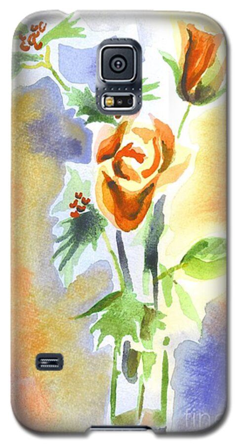 Blue With Redy Roses And Holly Galaxy S5 Case featuring the painting Blue with Redy Roses and Holly by Kip DeVore