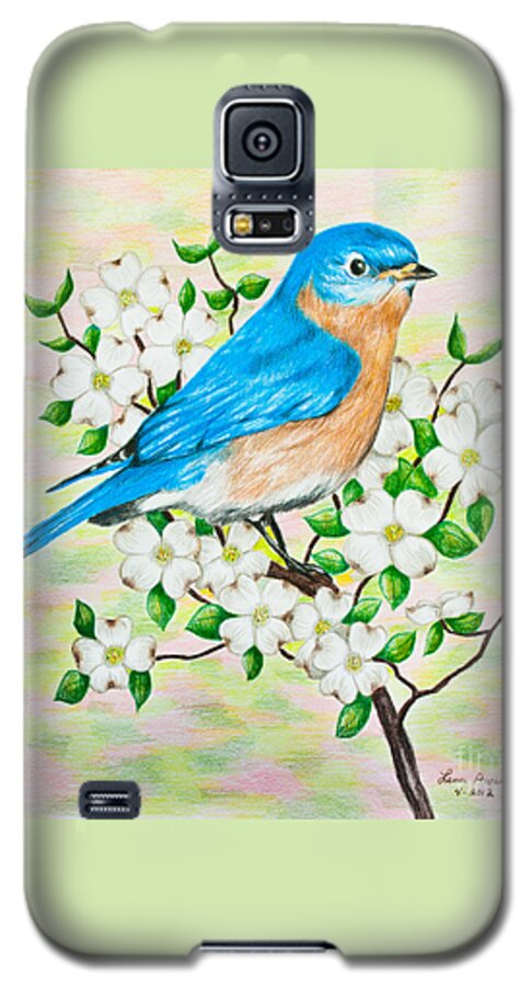 Color Pencil Galaxy S5 Case featuring the drawing Bluebird and Dogwood by Lena Auxier