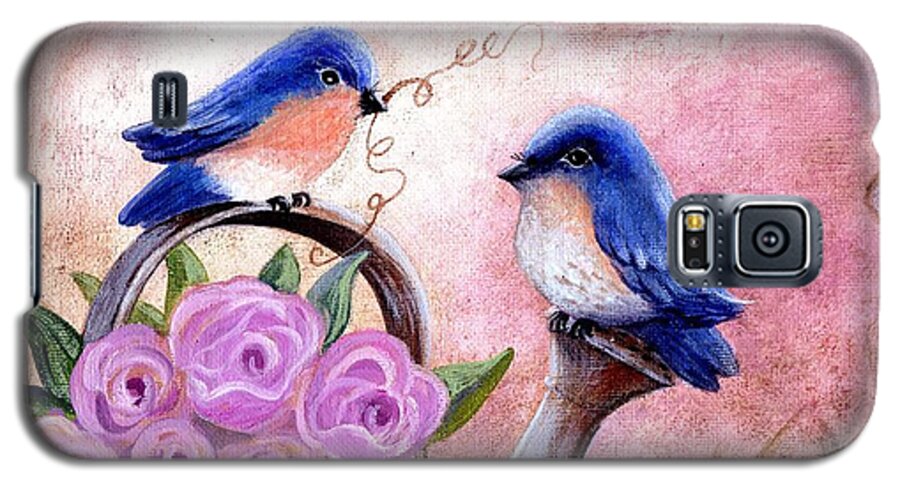 Shabby Chic Galaxy S5 Case featuring the painting Bluebirds And Butterflies by Marilyn Smith