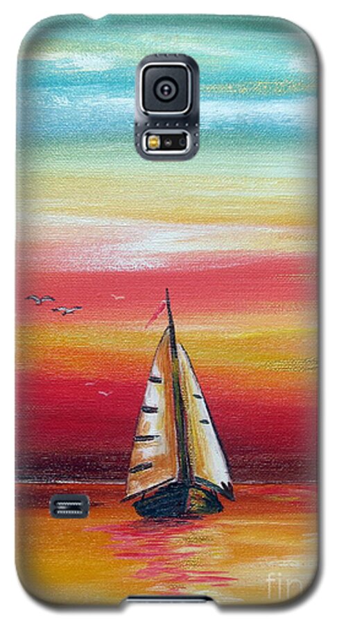 Boat Galaxy S5 Case featuring the painting Boat at sunset on the Indian Ocean by Roberto Gagliardi